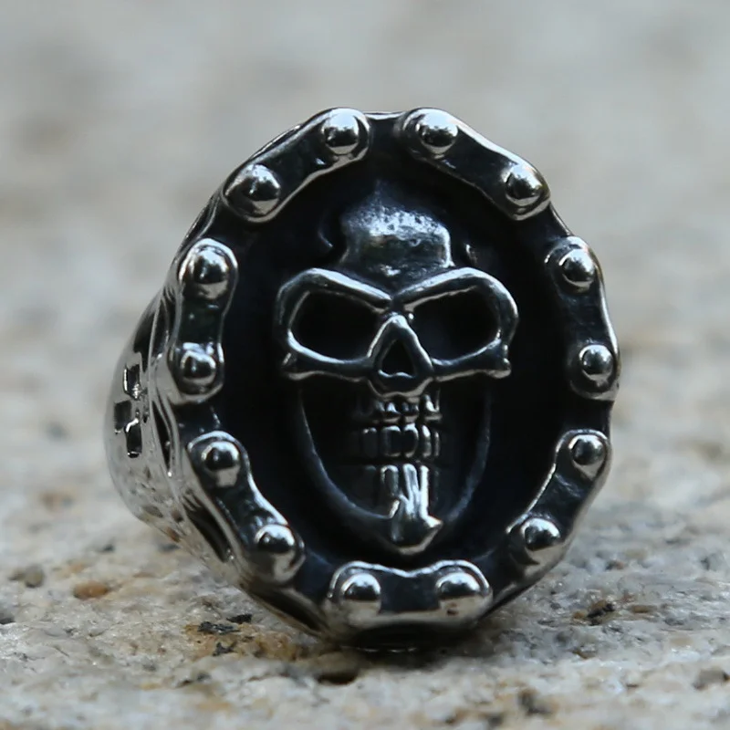 Punk locomotive skull cross ring