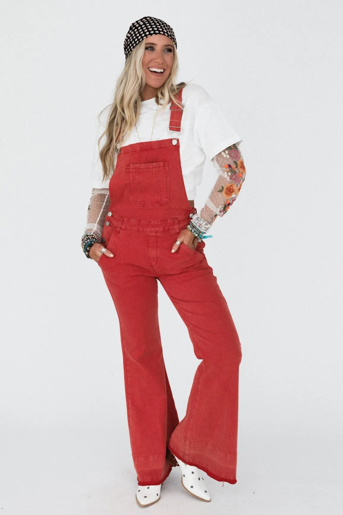 Holly Denim Overalls - Red