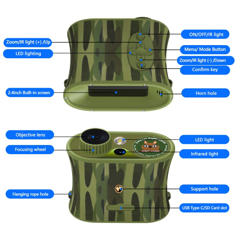 BekinTek Kids Night Vision Binoculars Rechargeable Digital Telescope NVG Infrared Goggles Full Dark Observing Scope 7x IR Adjustment 8x Zoom 2.5K Video Playback 48M Photo 2.4 Inches Large HD Screen with 32G TF Card for Children Day Night Camping Hiking 12