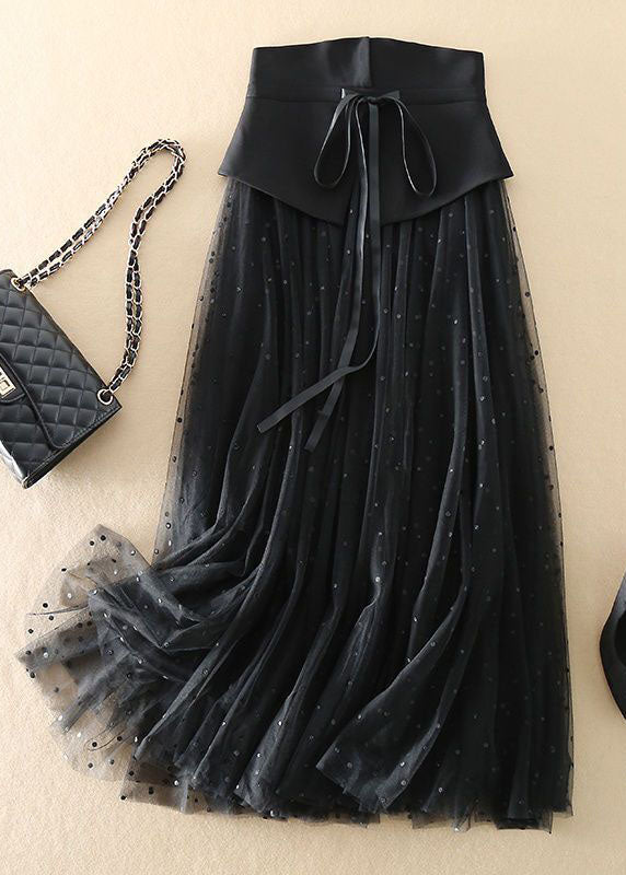 VCSHOES Black High Waist Patchwork Exra Large Hem Tulle Skirts Spring