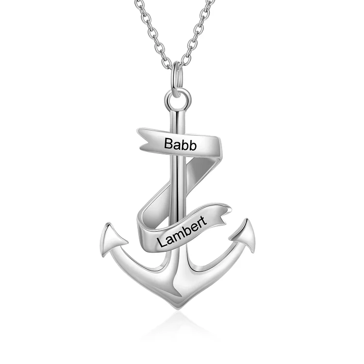 Collar de ancla marina náutica colgante de ancla pirata 2 nombres personalizados