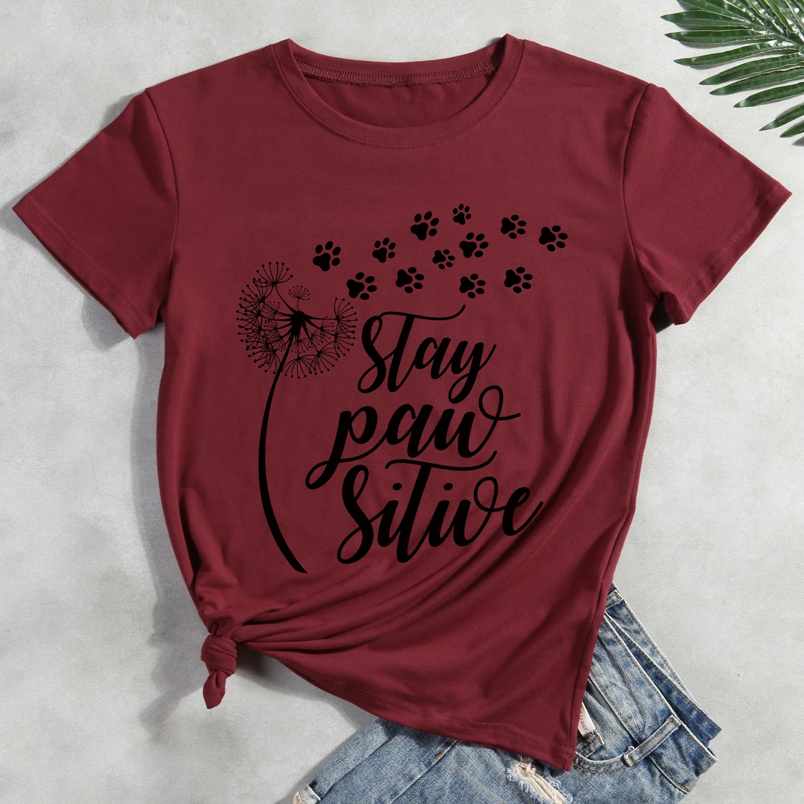 Stay Pawsitive  dandelion funny  Pet Animal Lover T-shirt Tee -012180-Guru-buzz