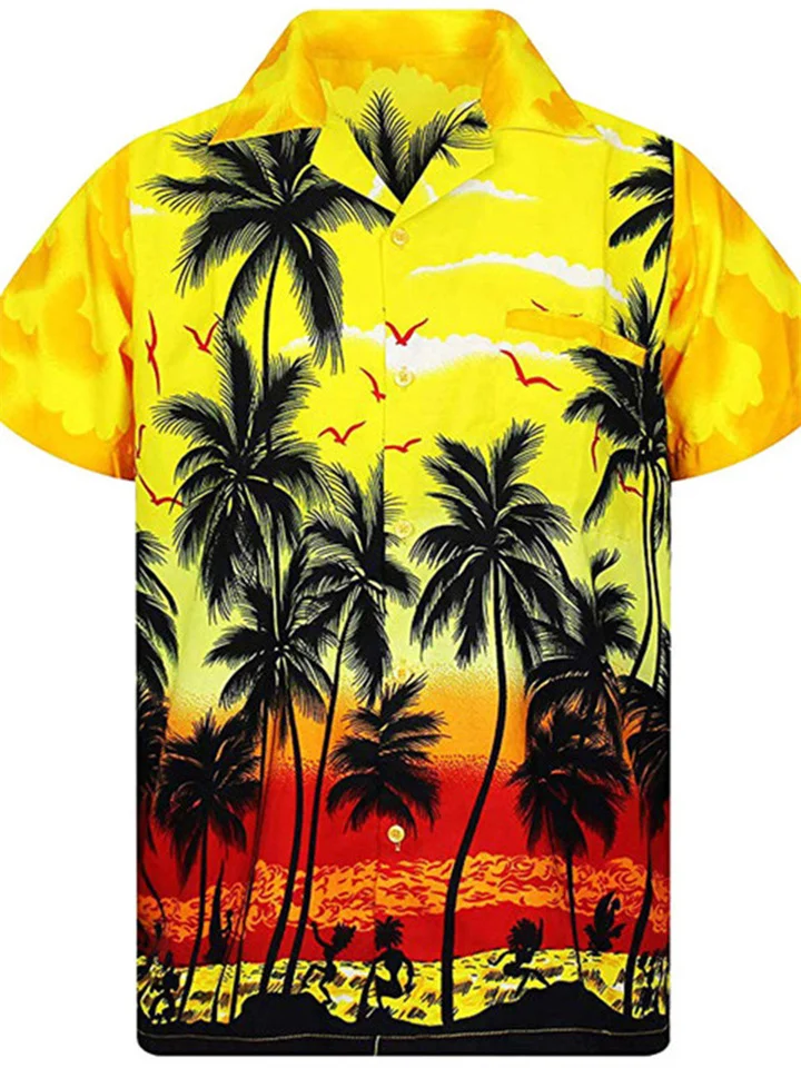Summer Men's Hawaii Beach Digital Printing Short-sleeved Lapel Shirt 3D Coconut Tree Pattern Printed Shirt S,M,L,XL,XXL,XXXL-JRSEE