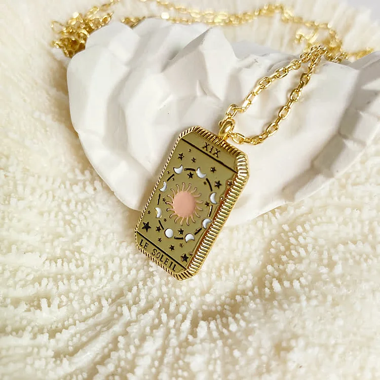 Divination Tarot Card Square Necklace-The Sun