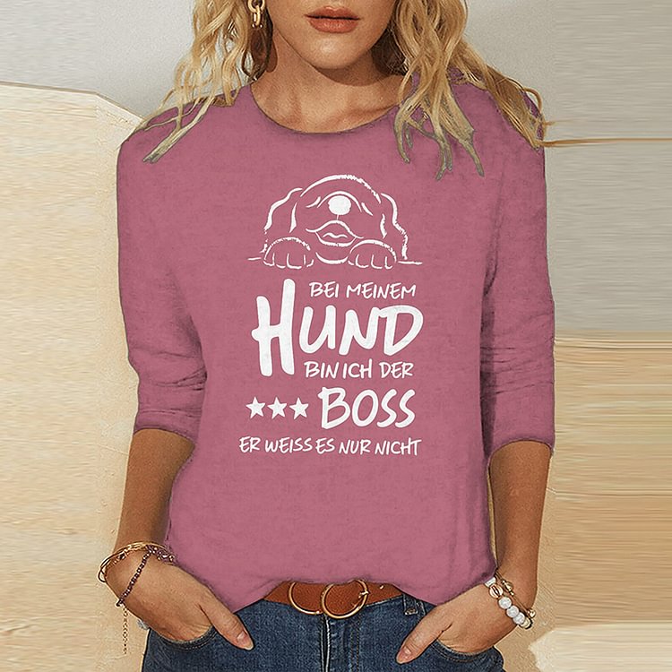 Vefave Dog Print Crew Neck Casual T-Shirt