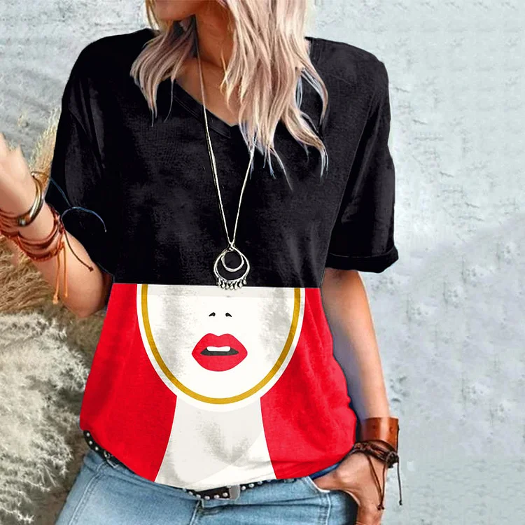 Vefave Contrast Face Print Short Sleeve T-Shirt