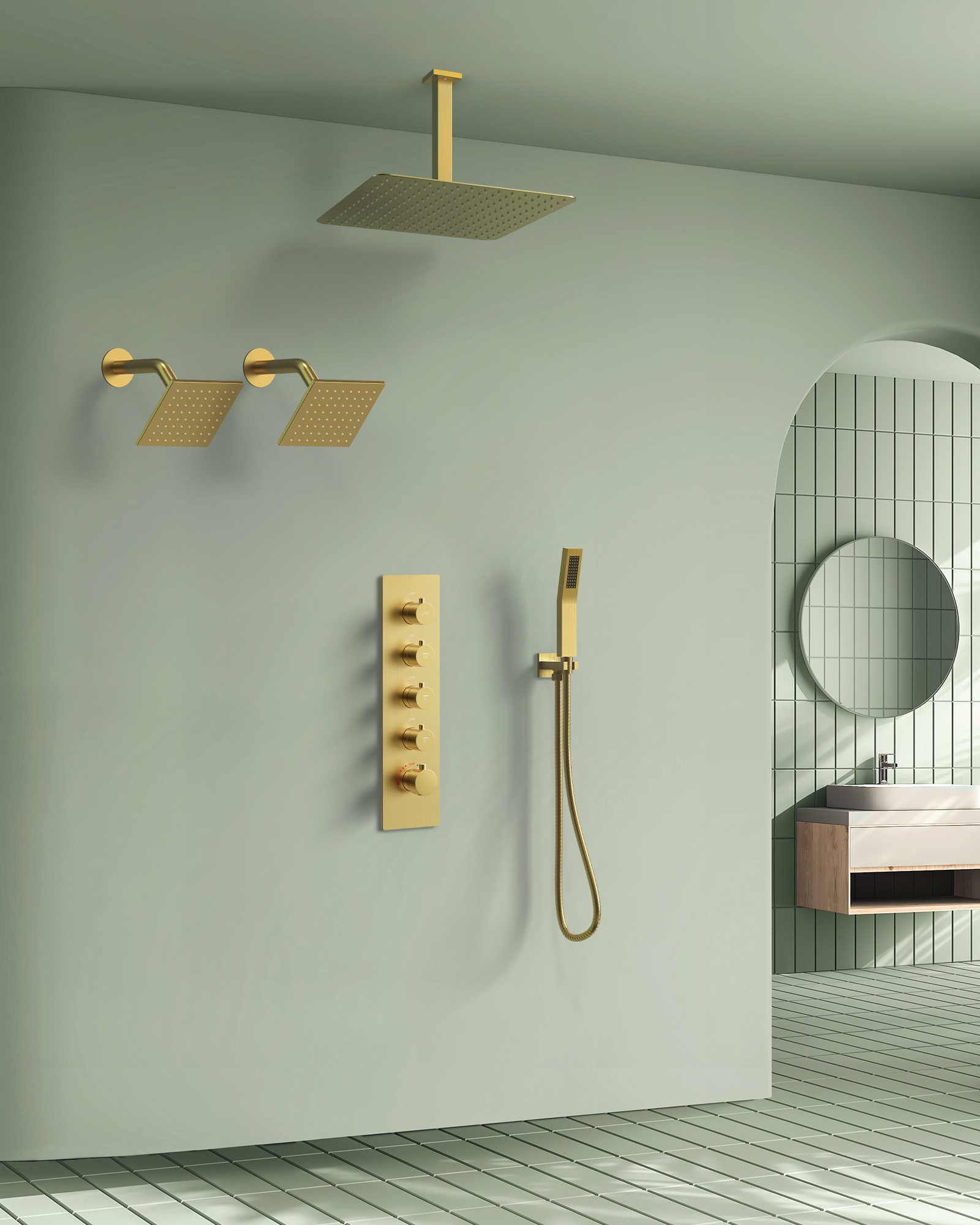 CRANACH CR1S06216GI Thermostatic 16&6&6 in. Ceiling Mount Triple