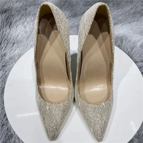 VCshoes Classic Lace 12cm High Heels Woman Shoes Pointed Toe Stilettos Party Wedding Solid Pumps BM026