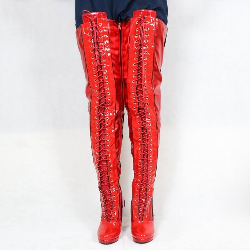 TAAFO Red Kinky Boots Over The Knee Long Tall Boots Thigh High Platform Shoe Plus Size Shoes