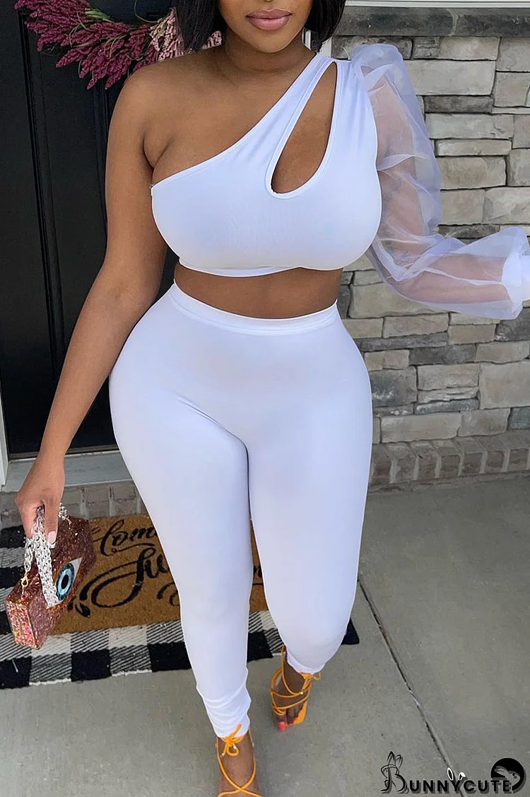 White Celebrities Solid Split Joint Asymmetrical Asymmetrical Collar Long Sleeve Two Pieces