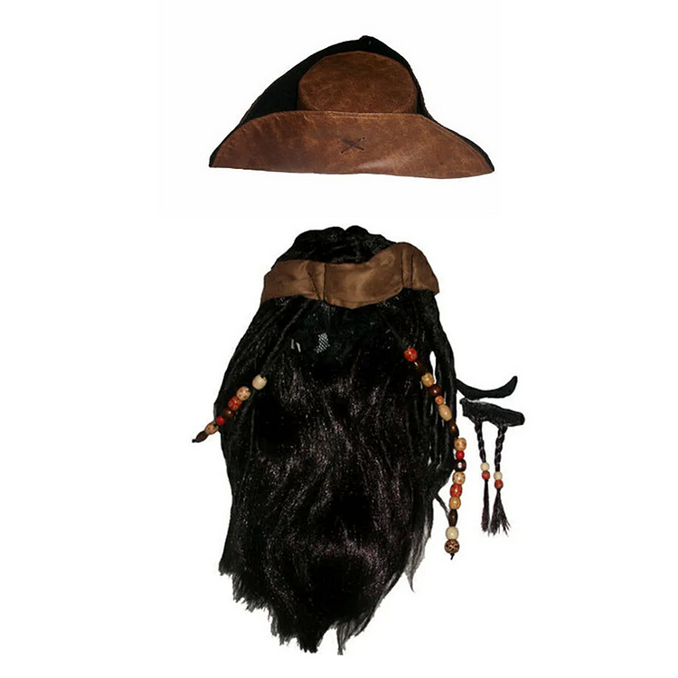 Pirates of the Caribbean 5: Jack Sparrow Hat Brown Wig Beard Set Cosplay Accessories Halloween Carnival Props