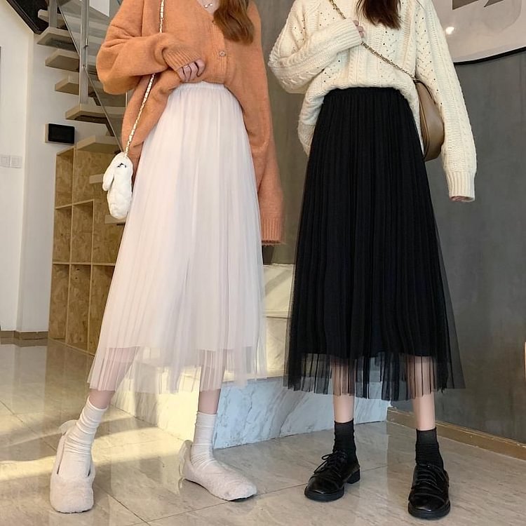 Mesh Midi A-Line Skirt YP4146
