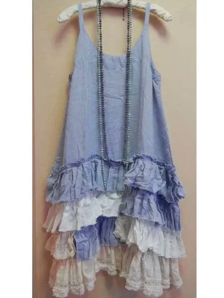 Linen Blue Shift Sleeveless Round Neck Dresses