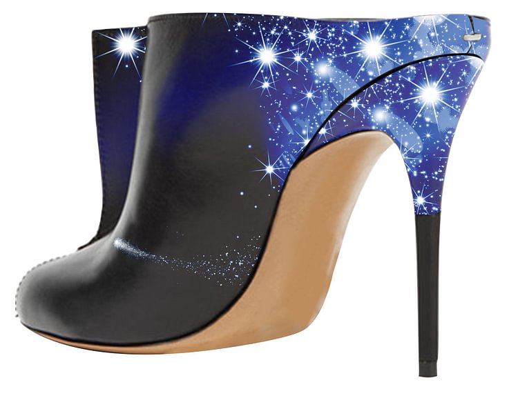 Midnight Sky Trending Mule Heels Key Hole Stiletto Heels |FSJ Shoes