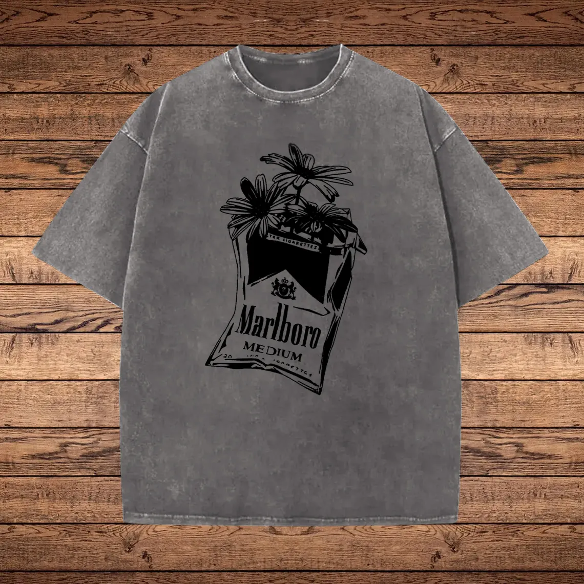 Unique Graphic Print Washed T-shirt