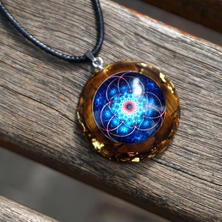 YOY-Flower Of Life Orgone Necklace-TigerEye Stone EMF Protection