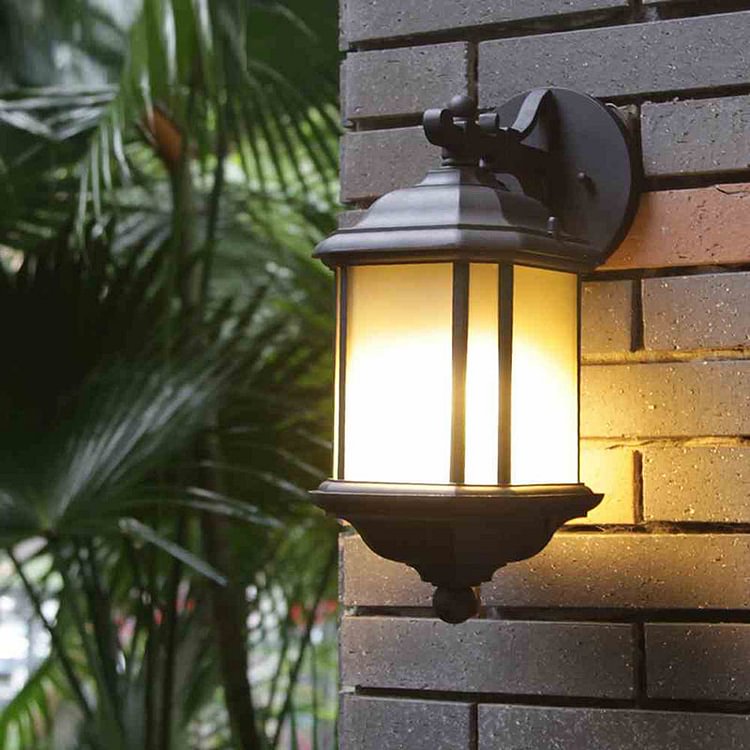Cuboid Tan Glass Wall Sconce Lighting Country 1-Head Corner Wall Mount Lamp in Black with Removable Bottom