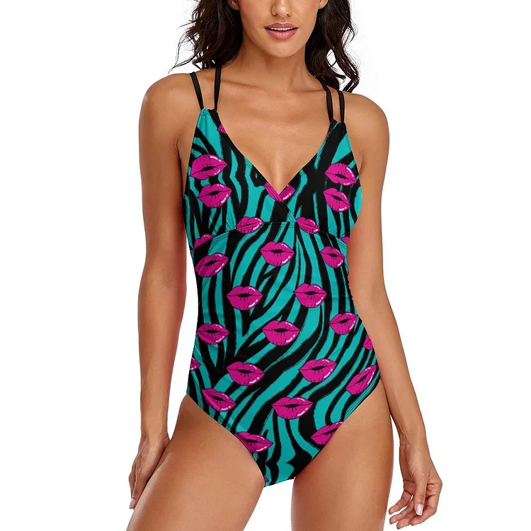 Personalized Women's One Piece Swimsuit Tummy Control V Neck Bathing Suits