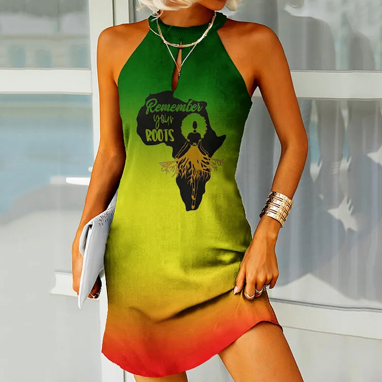 Vefave Rasta Flag Contrasting Colors Sleeveless Mini Dress