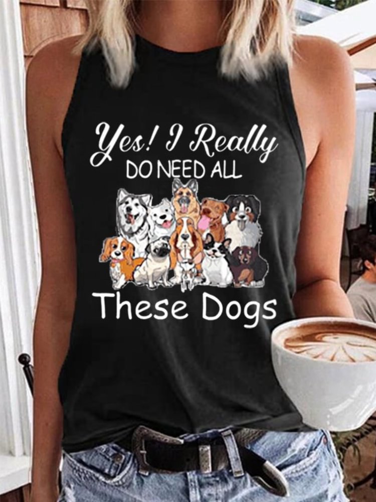 Dog And Letters Print Sleeveless Crewneck Tank Top