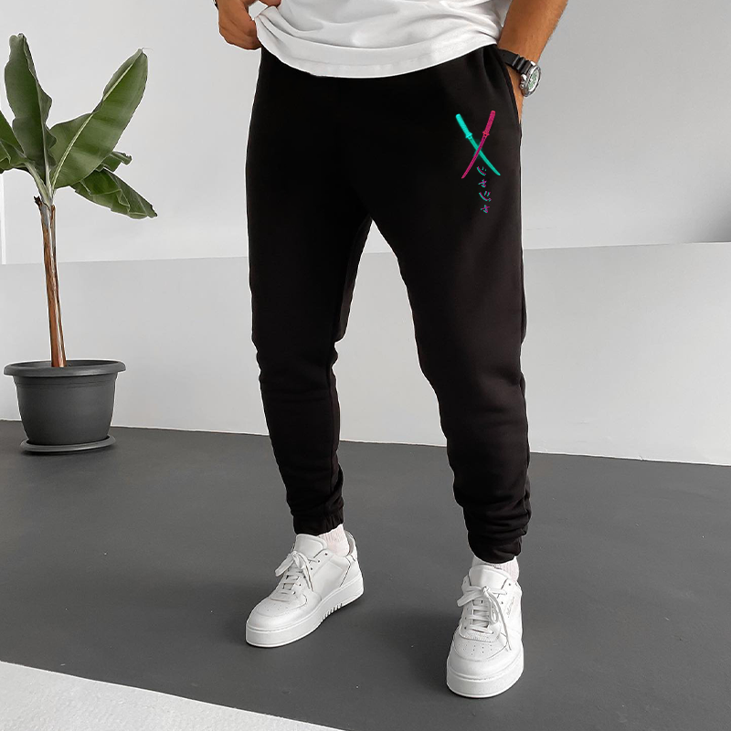 Fluorescent Emoji Black Men's Print Sweatpants