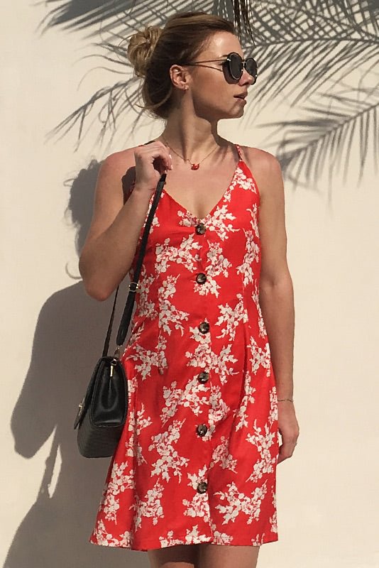 Single Breasted Sleeveless Bowknot Back Floral Dress - Shop Trendy Women's Clothing | LoverChic