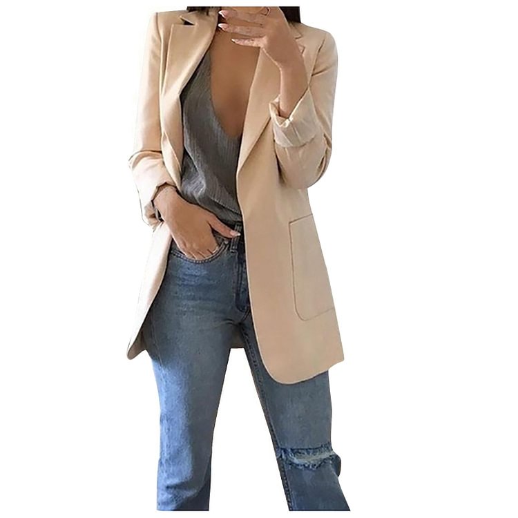 2022 New Office Women Blazers Casual Long Sleeve Solid Formal Work Suit Fashion Ladies Jackets Slim Coat Open Front Cardigan - BlackFridayBuys