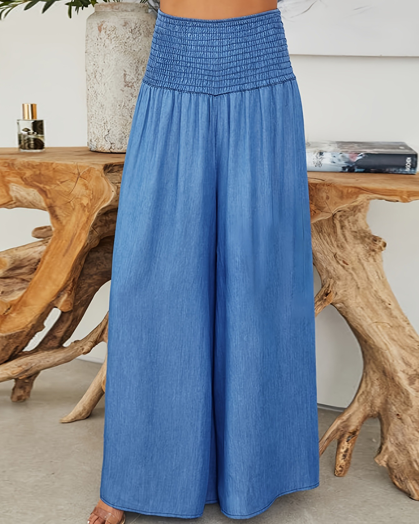 High Waist Solid Color Simple Wide Leg Pants