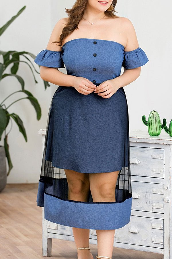 Plus Size Strapless Denim Overlay Dress - Life is Beautiful for You - SheChoic
