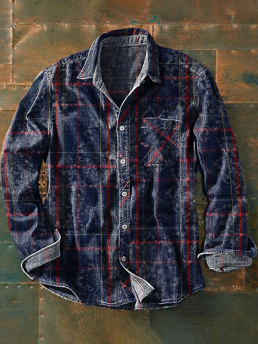 Retro Brushed Long-sleeve Shirt Casual Cotton Plaid Shirt main image 1