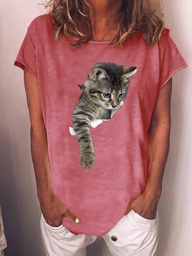 Animal 3D Cute Cat Print Women's T-shirt