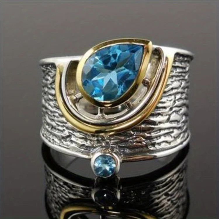 Inlaid Water Drop Shape Shiny Zircon Finger Ring Elegant Vintage Style Band Ring Jewelry VangoghDress