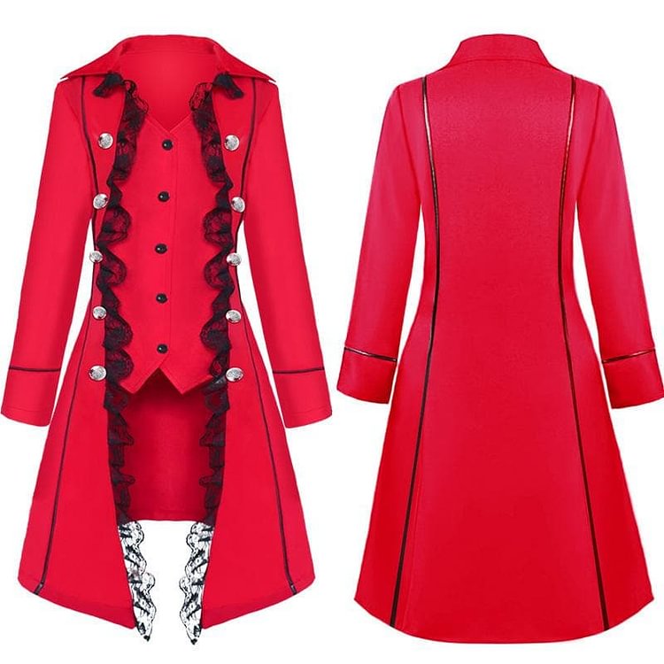 Red/Black Irregular Lace Treble Buttons Coat SP14120