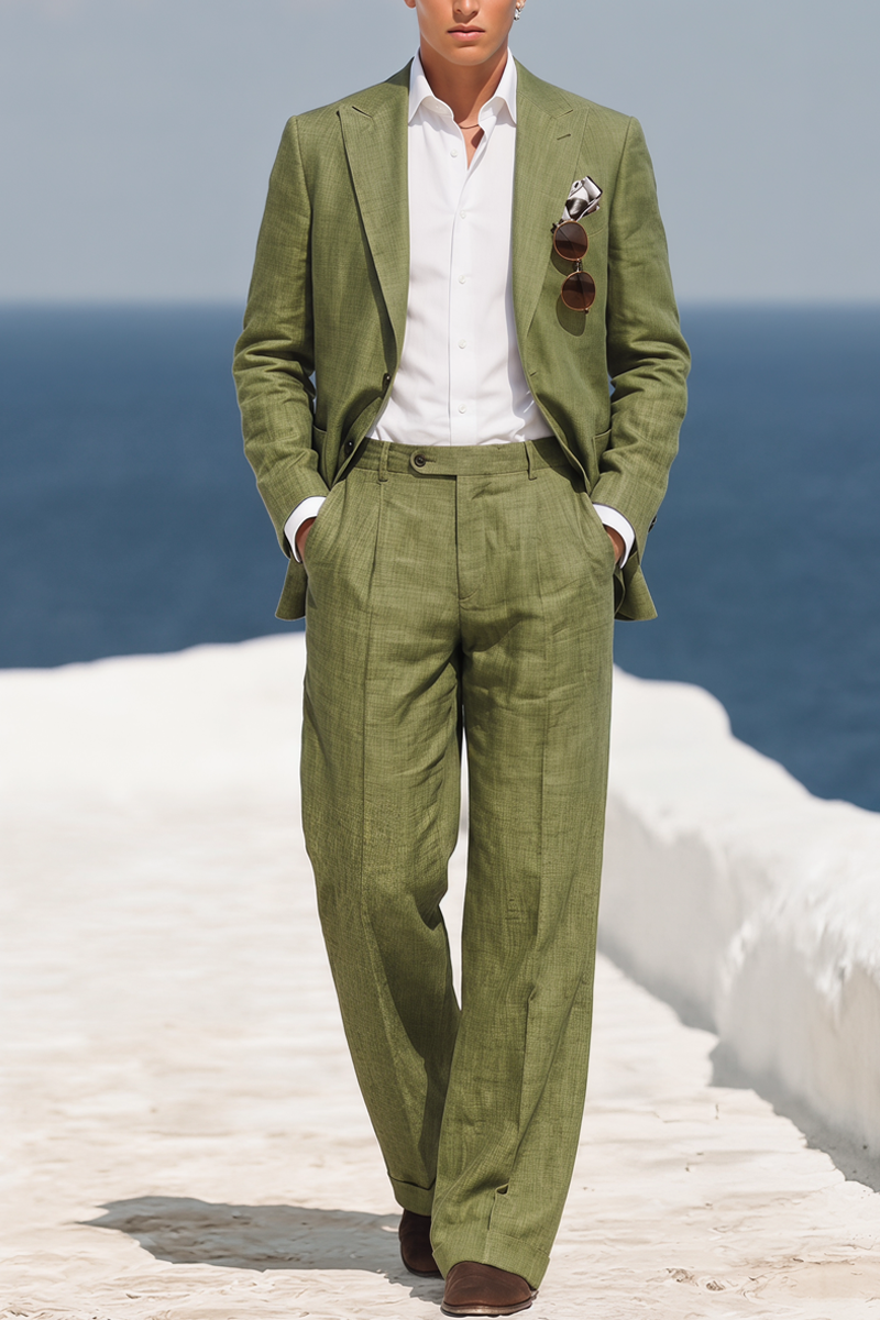 Men's Olive Green Linen-blend 2-Piece Suit – Tailored Luxury Men's
