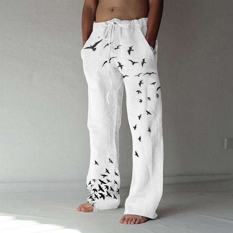 Men's Fashion Bird Print Casual Trousers