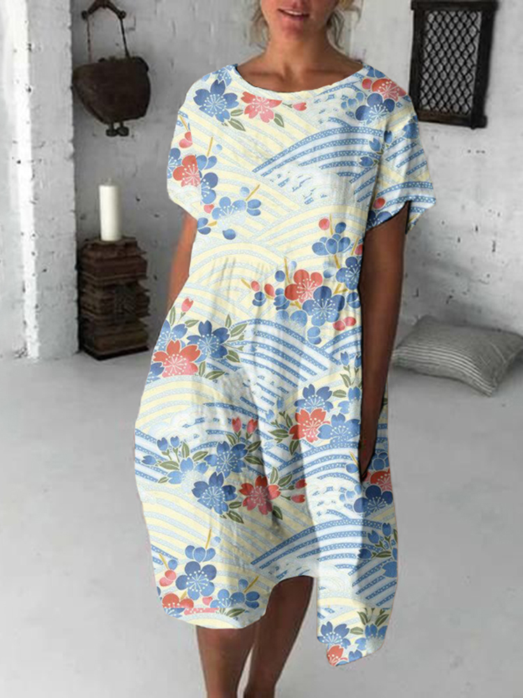 Japanese Plisse Pleated  Ruffle Sleeves Midi Dress