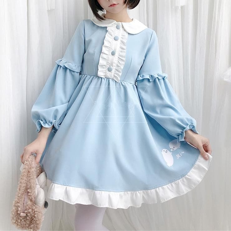 Blue Kawaii Seal Falbala Dress SP13767