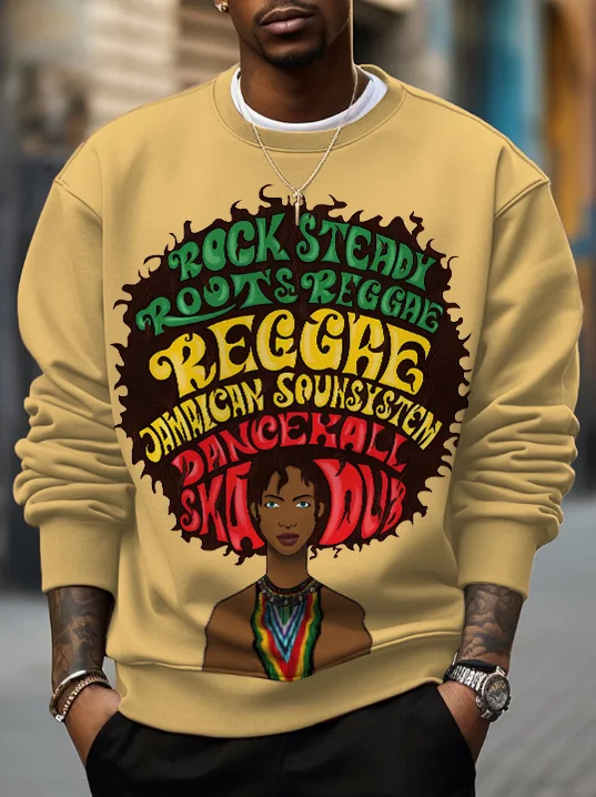 Men's Afro Hip Hop Rock Reggae Art Print Casual Sweatshirt