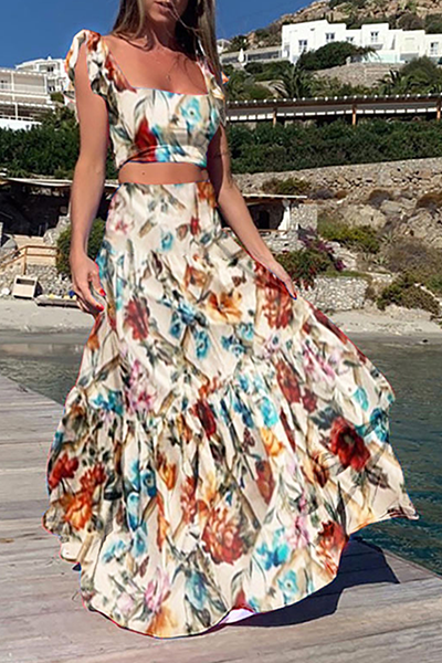 Elegant Print Strap Design Strapless Sleeveless Two Pieces - Life is Beautiful for You - SheChoic