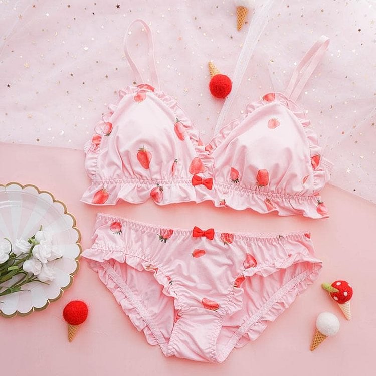 Cute Strawberry Bra Underwear Set SP13334