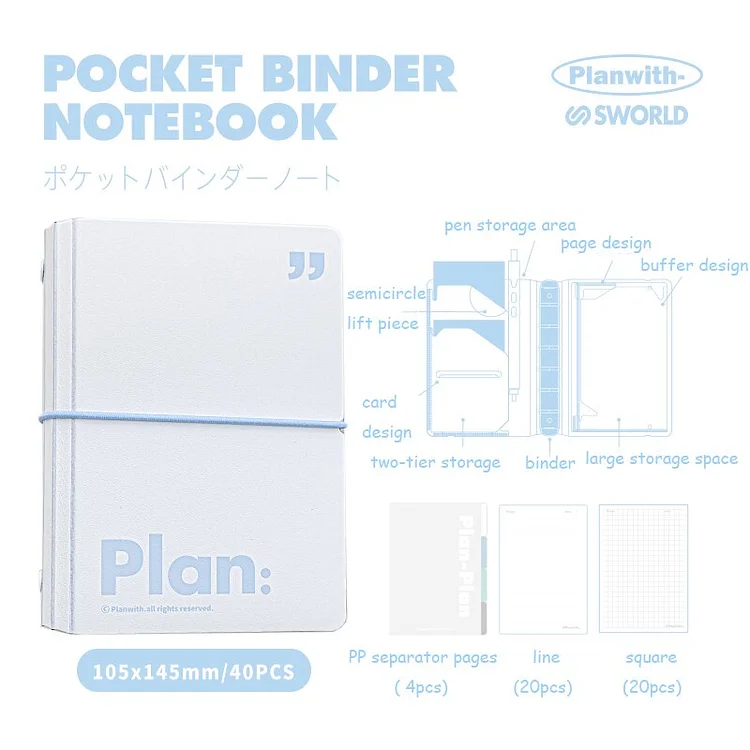 Journalsay 40 Pages Simple Pocket Loose-leaf Book Mini Portable Binder Notebook School Office Planner Notepad