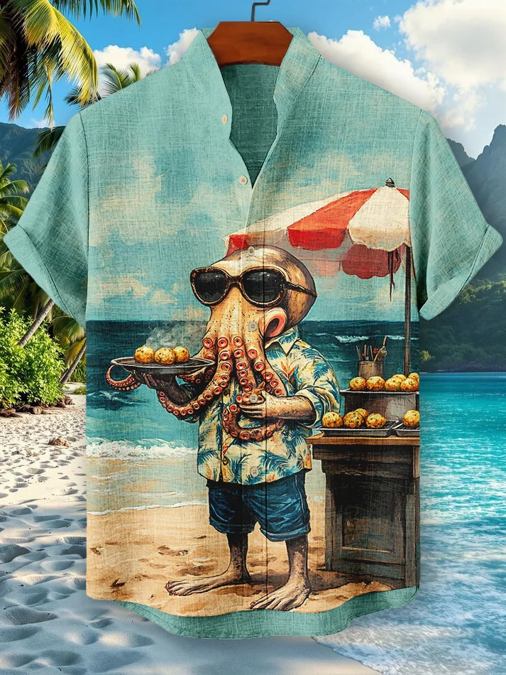 Men's Octopus Is Selling Octopus Balls Art Print Casual Shirt