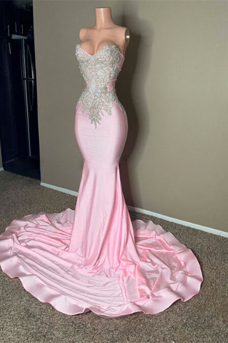 Dresseswow Pink Sweetheart Sleeveless Mermaid Evening Dress With Beadings On Sale