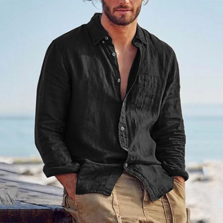 Casual Lapel Cardigan Cotton Linen Loose Casual Retro Men's Shirt socialshop