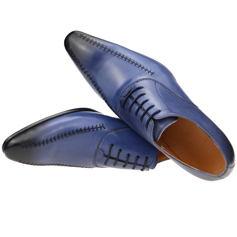 TAAFO Blue Leather Formal Social Wedding Business Office Casual Shoes Plus Size For Male Social Brogue Flats Flats