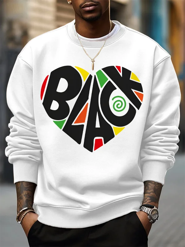 Men's Black African Love Art Print Cotton Casual Sweatshirt