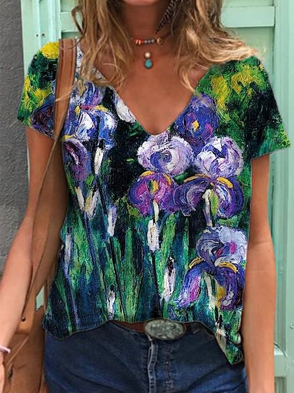 Comstylish Irises in Evening Shadows V Neck T Shirt