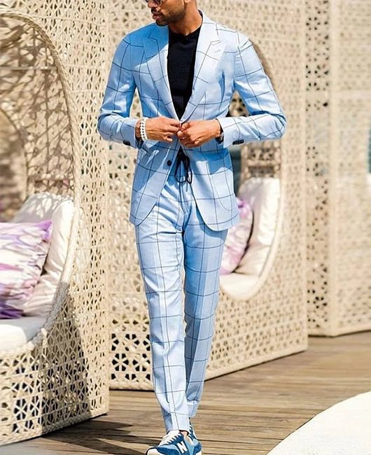 Elegant Plain Plaid Print Lapel Collar Blazer & Pants 2Pcs Set