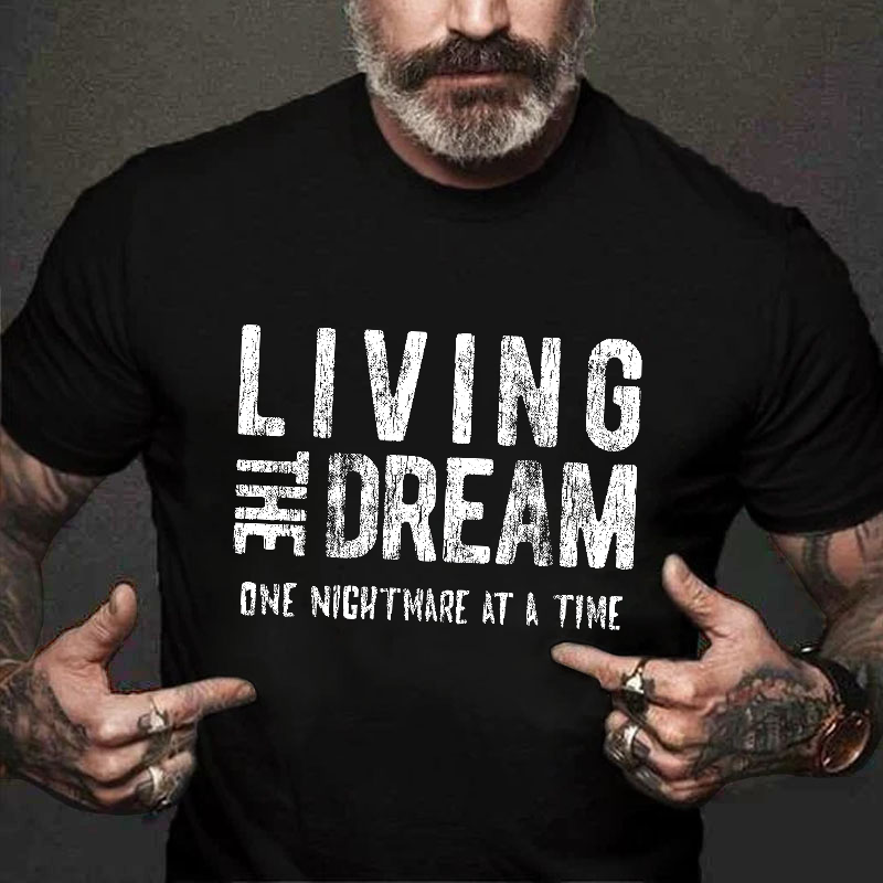 Crazy Dog 'Living The Dream One Nightmare At A Time' T-Shirt – Men's, Heather Black, Sarcastic