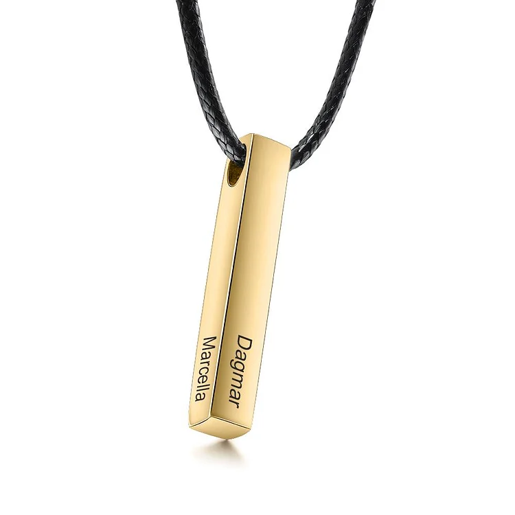 Men Vertical Bar Necklace Engraved 4 Side 3D Bar Necklace Personalized with 4 Names